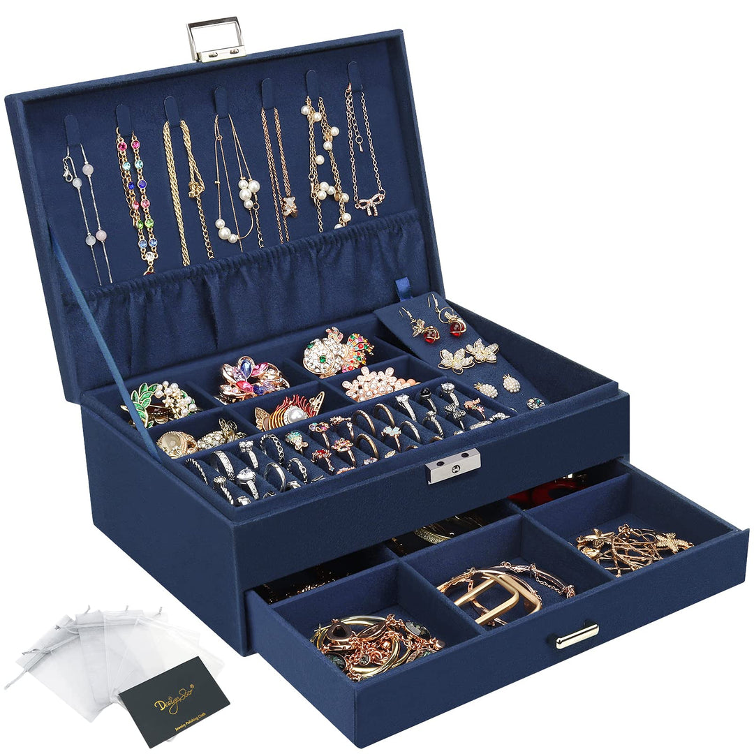 Schmuckkasten, Schmuckkästchen mit Schubladen für Damen Mädchen, Samt Schmuckbox Schmuckschatulle Gr