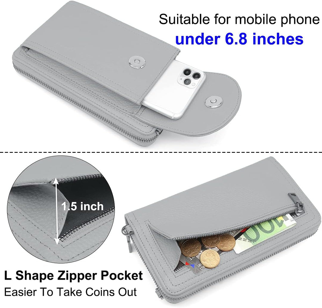 REETEE Handytasche zum Umhängen RFID Schutz Geldbeutel Damen Handy Umhängetasche Leder Viele Fächer