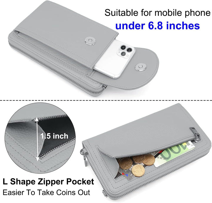 REETEE Handytasche zum Umhängen RFID Schutz Geldbeutel Damen Handy Umhängetasche Leder Viele Fächer