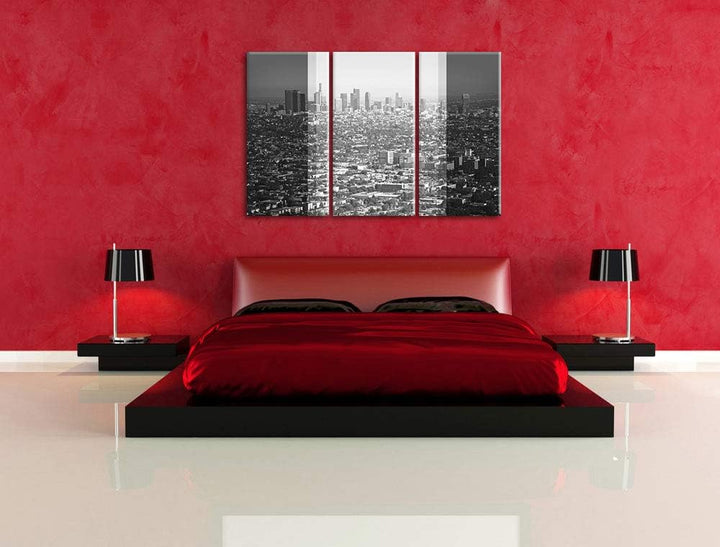 Los Angeles Metropolitan Area schwarz/weiss 3-Teiler Leinwandbild 120x80 Bild auf Leinwand, XXL ries