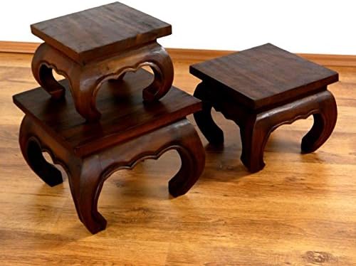 livasia Opiumtisch aus Massivholz – 24x24x20cm – Handgeschnitzter Beistelltisch Holz aus Thailand, N