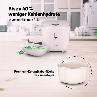 Lauben Low Sugar Reiskocher Rice Cooker mit Low-Sugar-Funktion, 3l Volumen, 6 modi, verzögerter Star