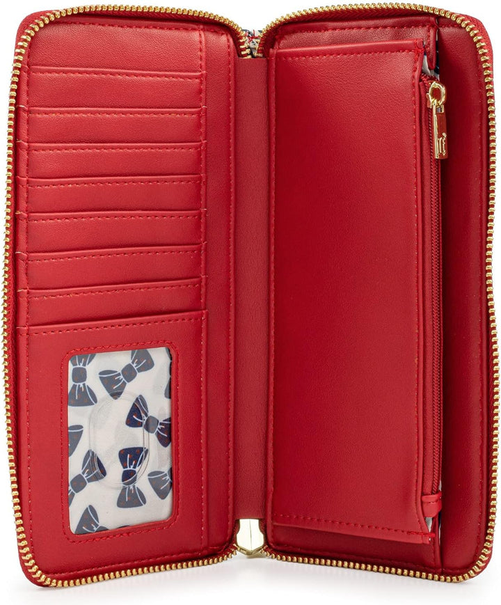 Loungefly Disney Mickey & Minnie Mouse Geldbörse mit Reissverschluss rund Clutch Kunstleder, Mehrfar