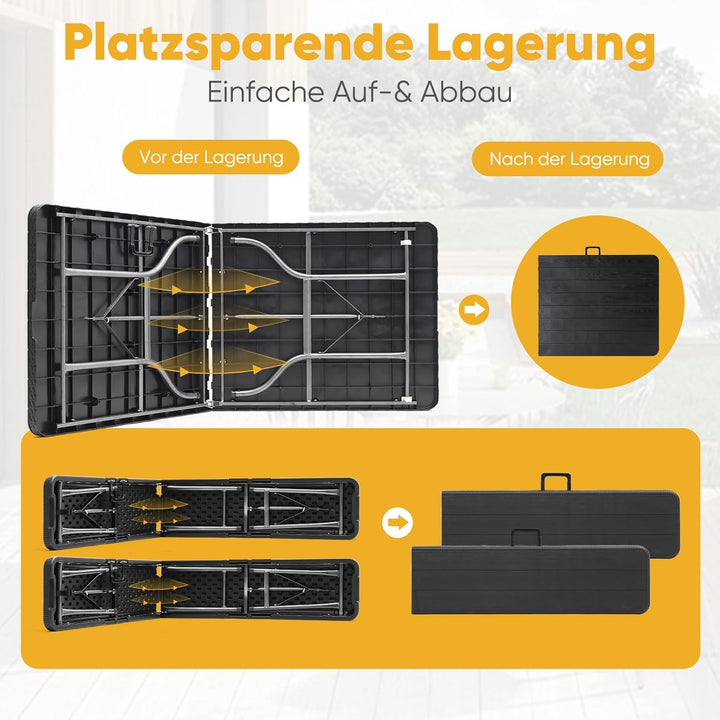 Sekey Bierzeltgarnitur Klappbar Campingtisch Set, 2 x Bierbänke & 1 x Biertisch, 180cm Biertischgarn