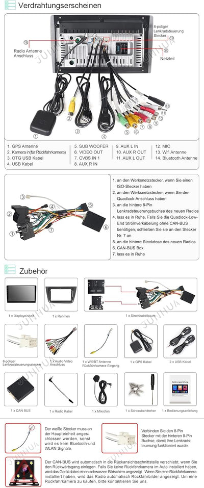 JUNHUA 9" Android 12 2GB+32GB Autoradio Navi für SEAT Leon MK2 2005-2012, mit 1280 * 800, Unterstütz