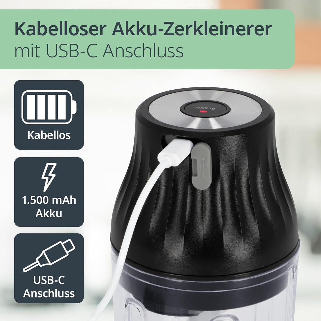 ADE Zwiebel Zerkleinerer Küche elektrisch mit Akku | Mini Mixer klein für Pesto, Kräuter, Sossen, Di