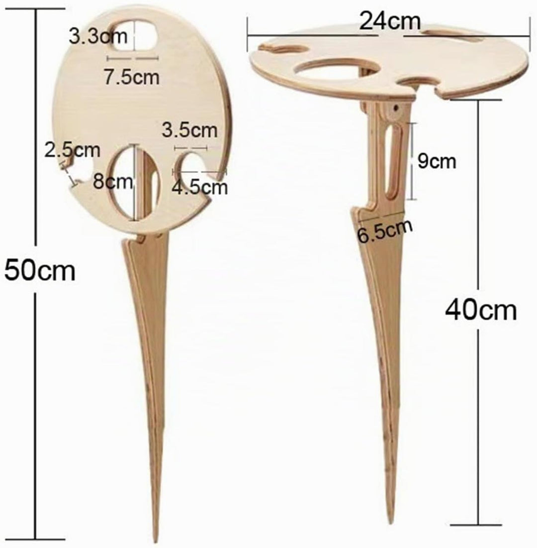 Tnfeeon Faltbarer Weintischstecker mit Glashalter, Tragbares Weinregal aus Holz für Camping-Picknick