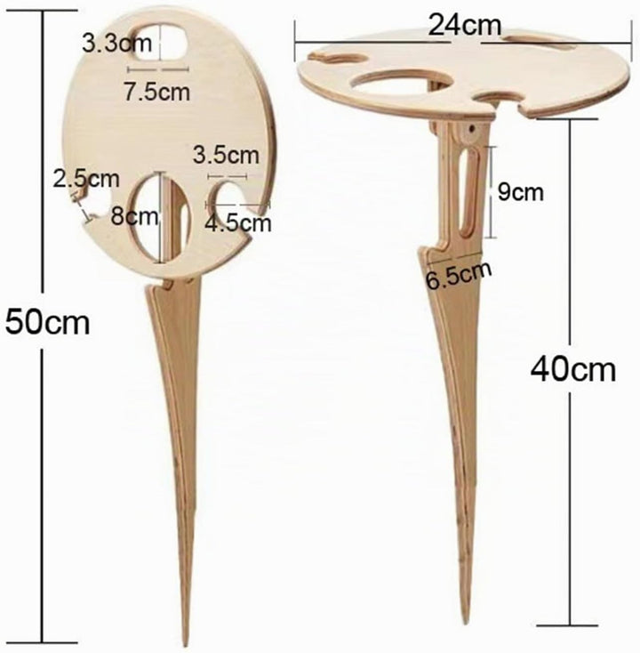 Tnfeeon Faltbarer Weintischstecker mit Glashalter, Tragbares Weinregal aus Holz für Camping-Picknick