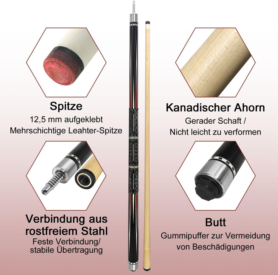 Pool-Billardqueues,58“ Pool Cue Stick with 12,5 mm Lederspitze,20 oz Billard Queue Set für Anfänger