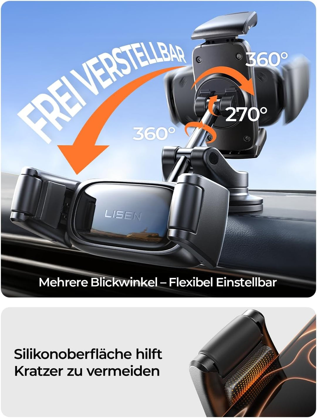 LISEN Vakuum Handyhalterung Auto - [Selbstanpassend] [Pionier-Design] Handyhalterung Auto mit Snapmo