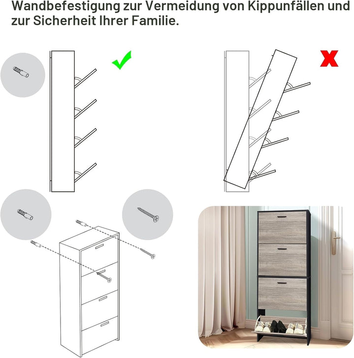 CASABEL Schuhschrank für 24 Paar – Schrank mit grossem Fassungsvermögen für Eingangsbereich, Flur –
