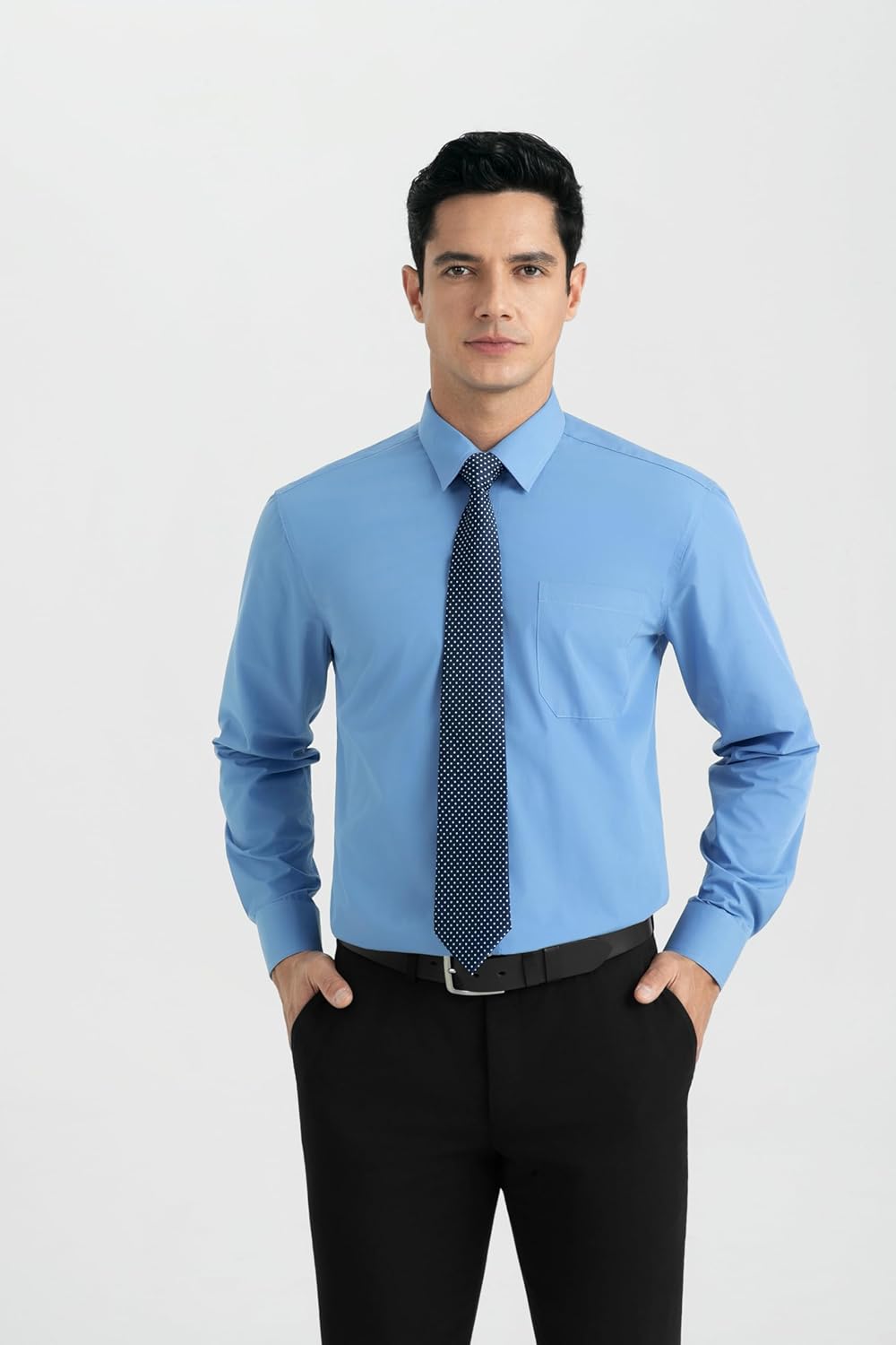 HISDERN Herren Hemd Langarm Einfarbige Hemden mit Krawatte und Taschentuch Formelle Businesshemd Hoc