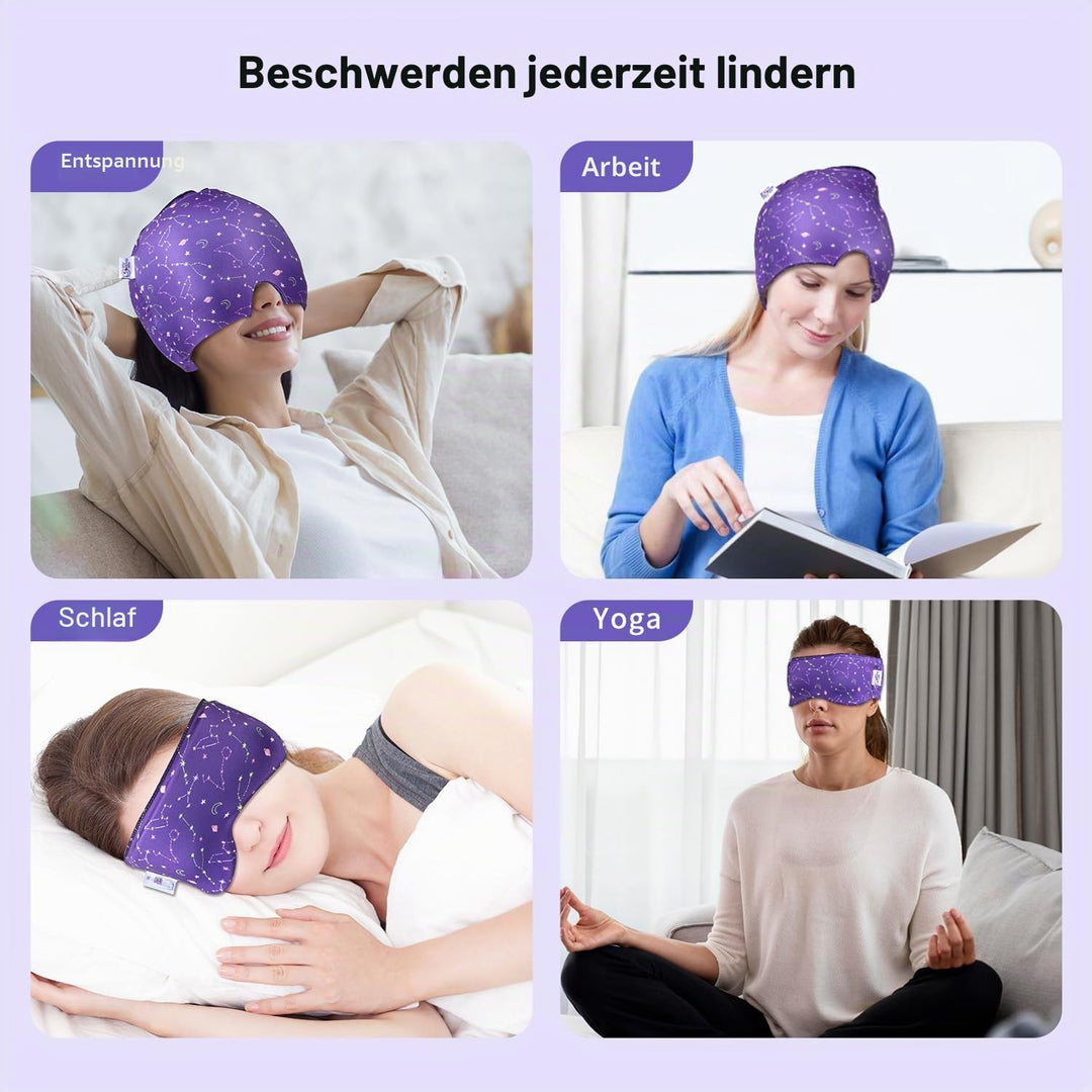 2 Stück Migräne Maske und Augenmaske Kühlend, Migräne Kühlmaske, Migraine Relief Cap, Kopfschmerzen