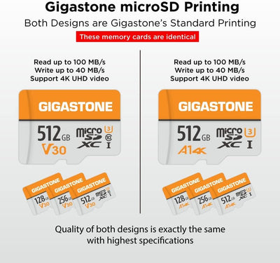 Gigastone 512GB MicroSDXC Speicherkarte + SD Adapter, für Kamera, PC, Laptop und Tablet, Lesegeschwi