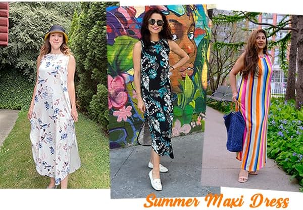 AUSELILY Maxikleider Damen Sommer Ärmellos Strandkleid Lang Sommer-Kleider XL Blattdruck, XL Blattdr