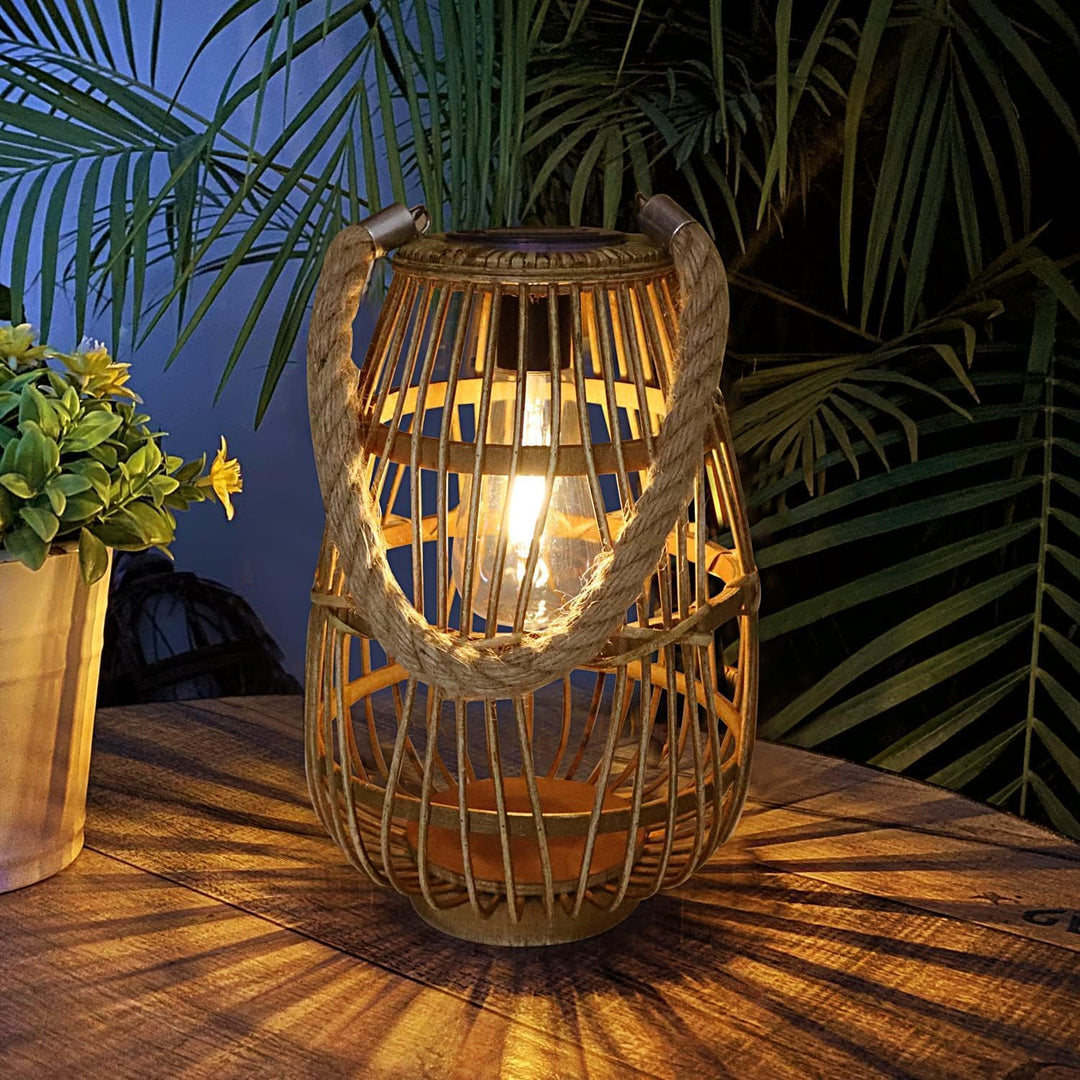 Pearlstar Rattan Solarleuchte, Hängend Solar Laterne für aussen Gartendeko Wasserdicht für Aussen Ve