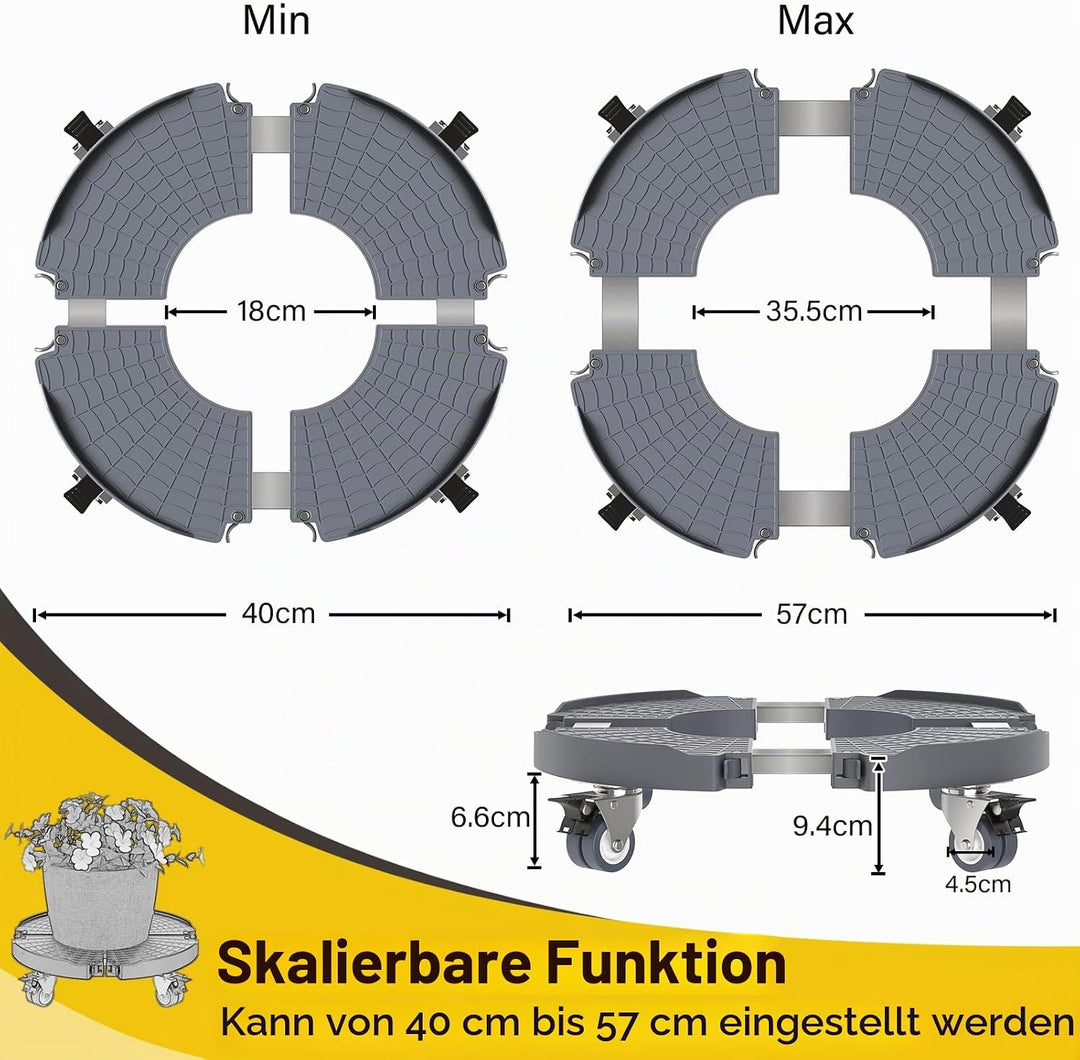 WELDUN Pflanzenroller Ø 40-57 cm, Rollbrett 200KG Tragkraft, Untersetzer Blumentopf mit feststellbar