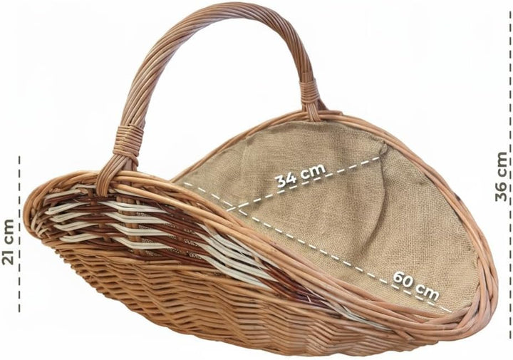 Weide-Kaminholzkorb für Holz cm mit Jute 60 x 34cm | Feuerholz korb | Holzkörbe | Kamin Aufbewahrung