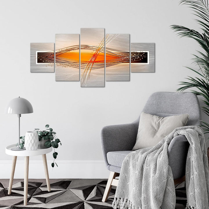 Runa Art Wandbilder Abstrakt 5 Teilig Bild auf Vlies Leinwand Deko Wohnzimmer Schlafzimmer Grau Oran