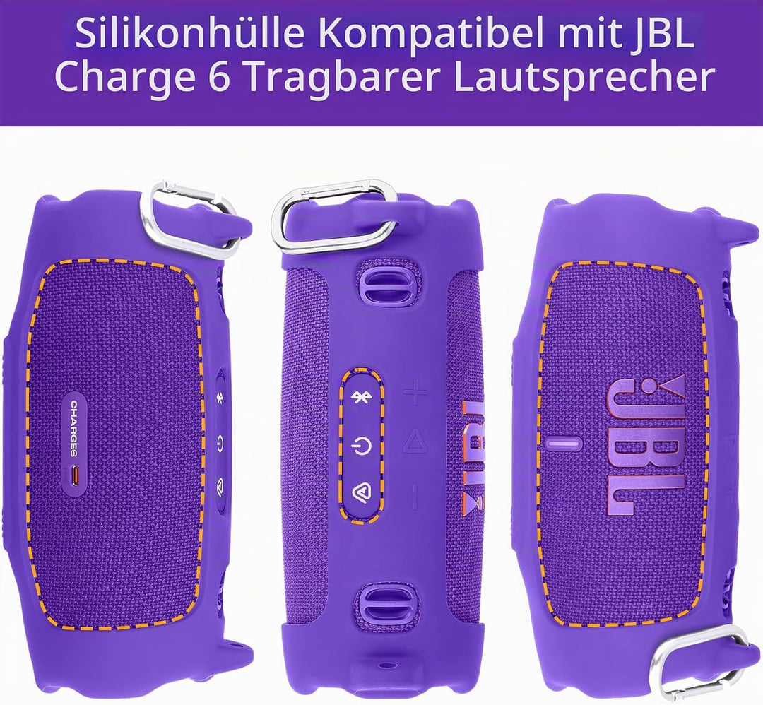 Khanka für JBL Charge 6 Silikon-Schutzhülle mit abnehmbarem Schultergurt &amp; Utility-Haken, Flexible w