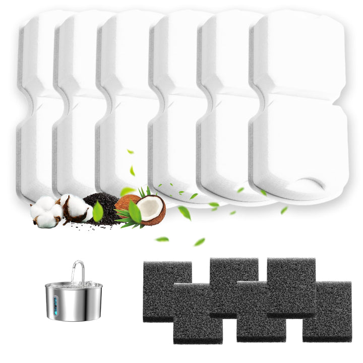 Katzenbrunnen Filter 6er Pack: 6 Kohlefilter + 6 Schwammfilter Hält das Wasser Frisch und Sauber, 2-
