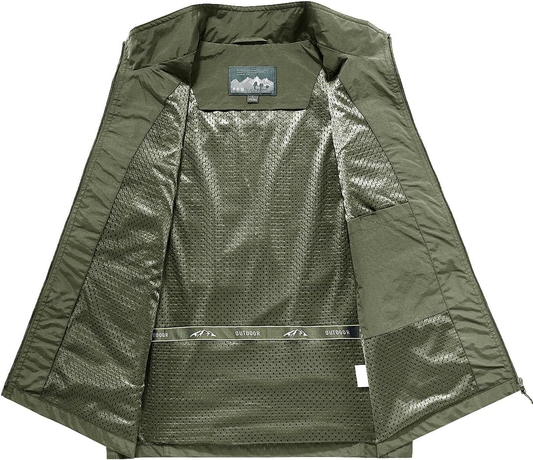 Herren Outdoor Weste Leicht Atmungsaktiv Schnelltrocknende Anglerweste Freizeitweste mit Vielen Tasc