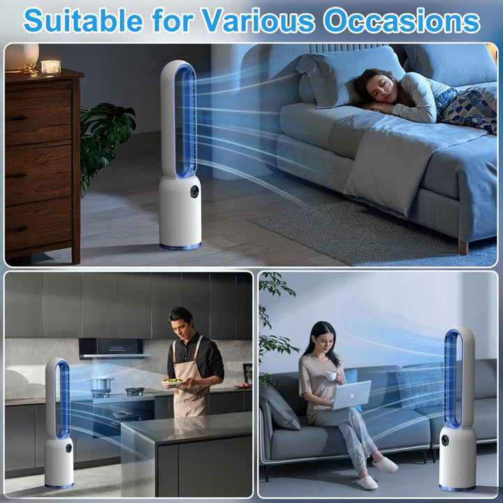 Turmventilator ohne Flügel 88cm – geräuschloser Standventilator mit 55W Motor, LED-Touchscreen & Fer
