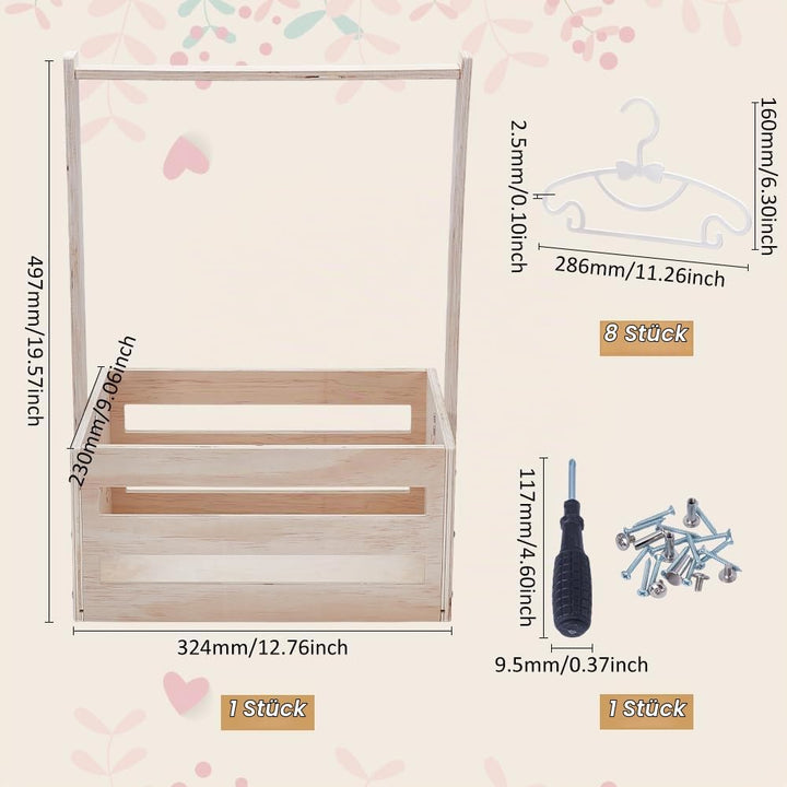 UNICRAFTALE Holz Baby Geschenk Korb mit Griff Kinder Kleiderbügel Aufbewahrungskorb Holzkiste für Ba