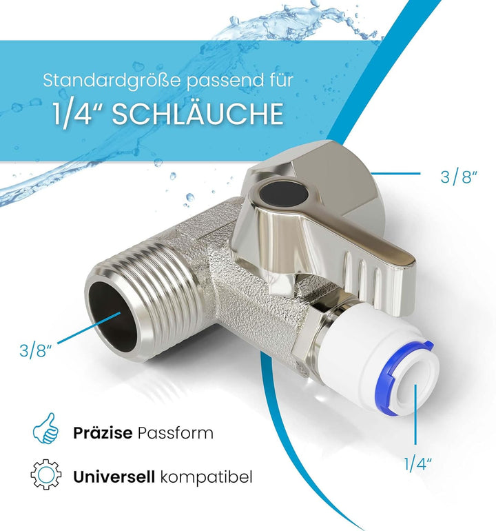 smardy V004 Absperrhahn 3/8 auf 1/4 Zoll T-Stück 3/8x3/8x1/4" Wasseranschluss Kühlschrank Quick-Adap