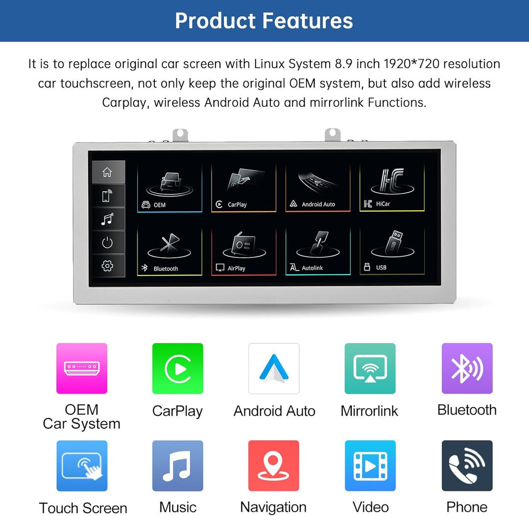 Road Top 8,9 Zoll Autoradio Drahtlos CarPlay Touchscreen für Audi Q5 2009-2017 Jahr mit 3GMMI, Autor