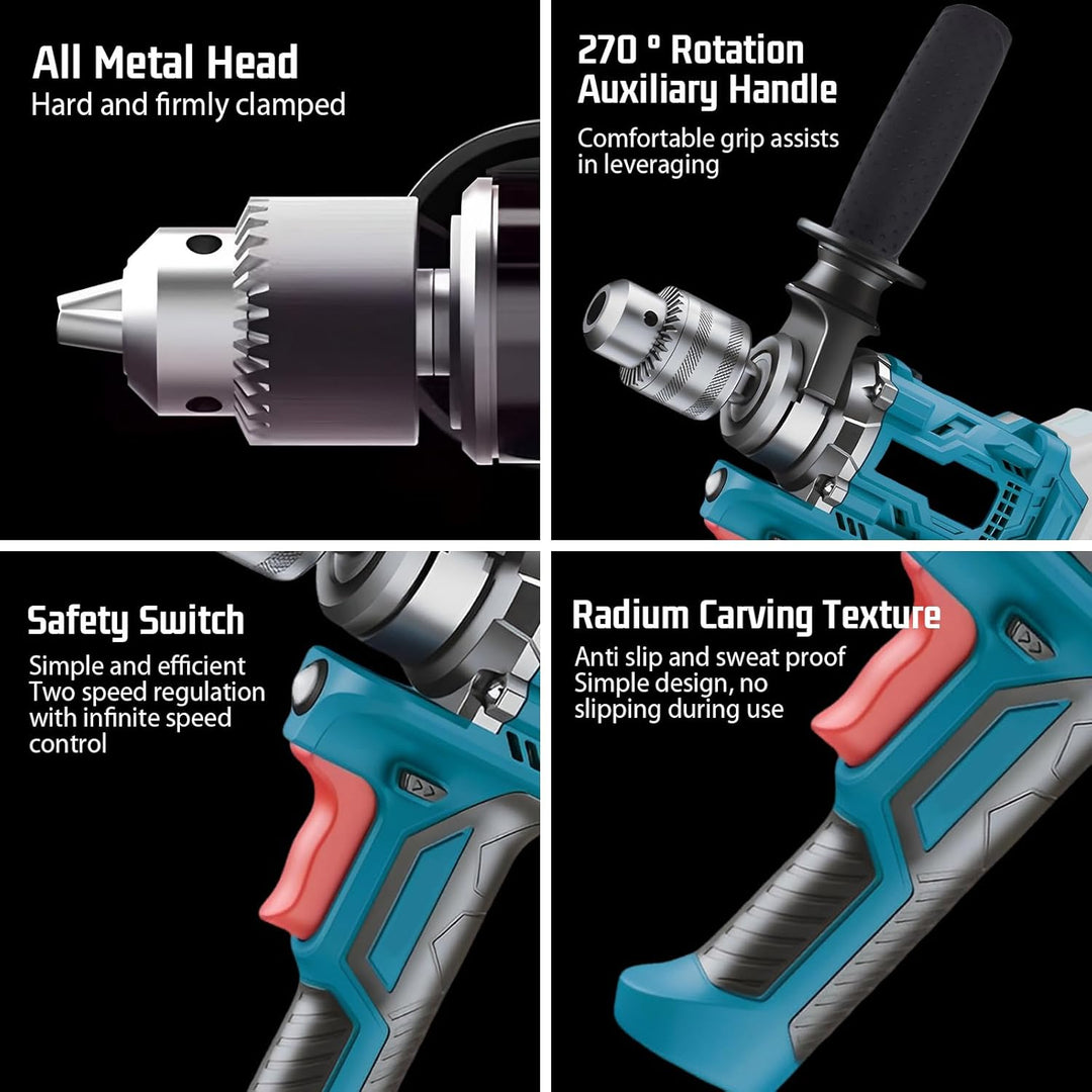 Akku-Farbmörtelrührer Kompatibel mit 18V/21V Batterie (Ohne Akku), 1100W Mischbohr mit Verstellbarem