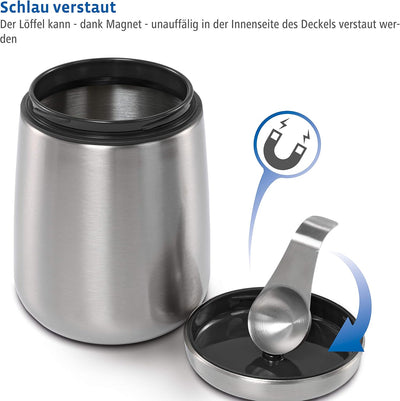 Kaffeedose Edelstahl 500g (luftdichte Edelstahldose inkl. magnetischem Dosierlöffel im Deckel, Anti