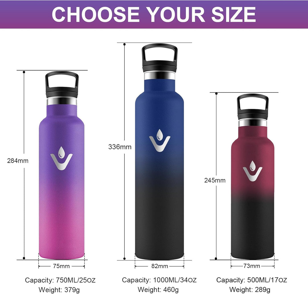 HoneyHolly Trinkflasche Edelstahl, 750 ML BPA-Frei, Thermosflasche, Auslaufsichere Isolierflasche Do