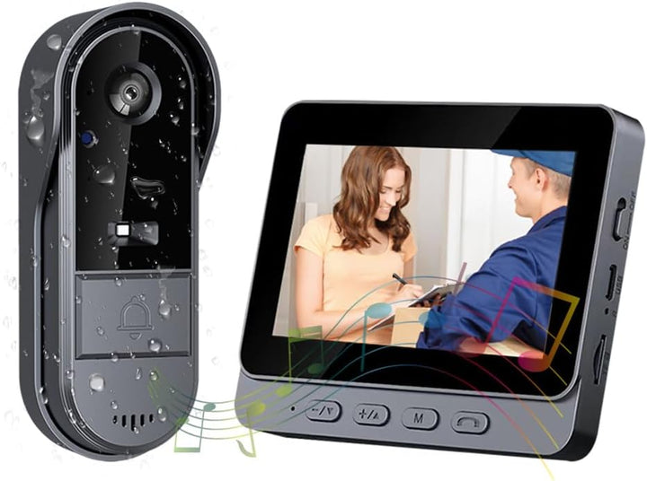Smart Video Türklingel mit 4.3" HD Innenmonitor Kabellose Türklingel Wasserdicht 1080P HD-Monitor, 1