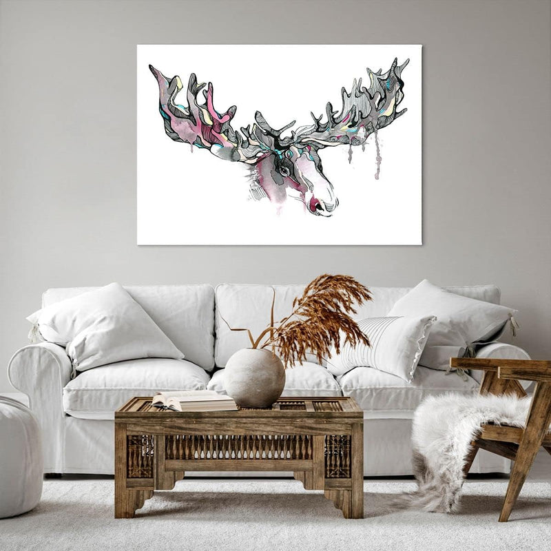 Bilder auf Leinwand 100x70cm Leinwandbild Moose Bunt Kopf Abbildung Gross Wanddeko Bild Schlafzimmer