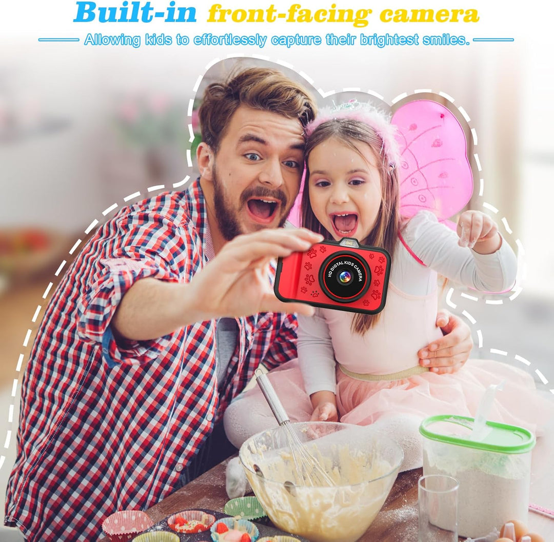 Kinderkamera mit 3,5" Grossem Display, 360° Drehbarem Zoomobjektiv, LED-Blitz & 32GB Karte Kinder vo