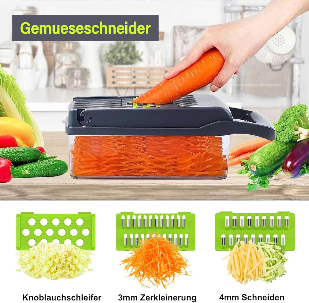 16 In 1 Gemüseschneider, Gemüse Schneider, Mandoline Gemüsehobel, Würfelschneider mit 7 Austauschbar