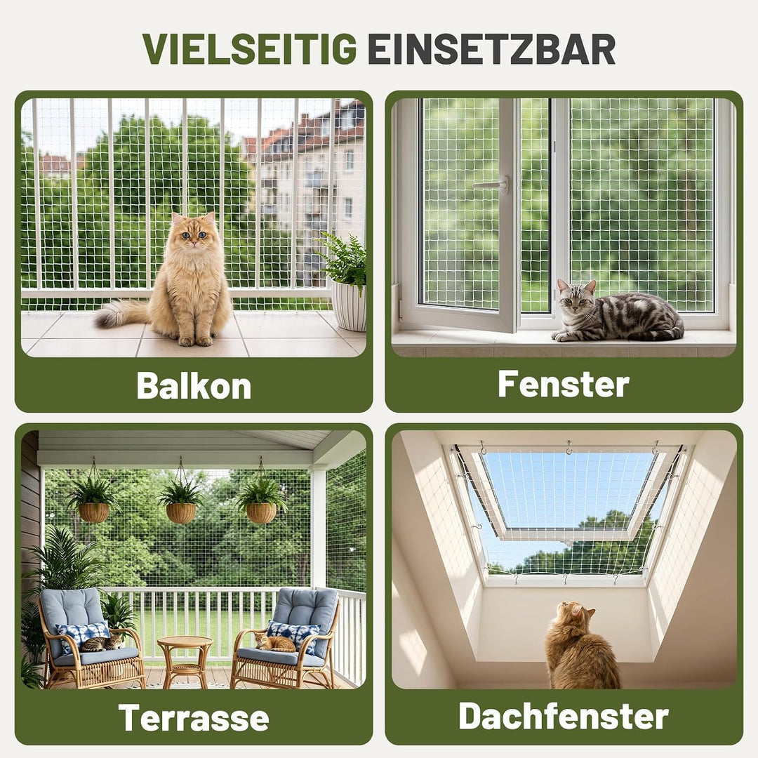Aystkniet Katzennetz für Balkon Transparent 6 × 3M,Katzenschutznetz für Balkon mit Befestigungsseil