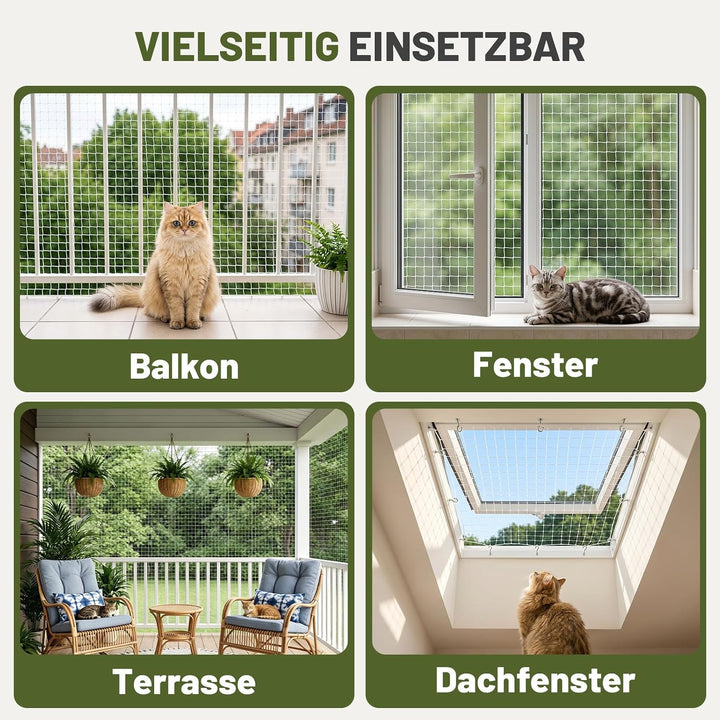 Aystkniet Katzennetz für Balkon Transparent 6 × 3M,Katzenschutznetz für Balkon mit Befestigungsseil