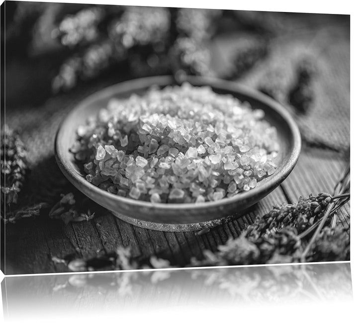 Pixxprint Violettes Badesalz B&W als Leinwandbild | Grösse: 100x70 | Wandbild| Kunstdruck | fertig b