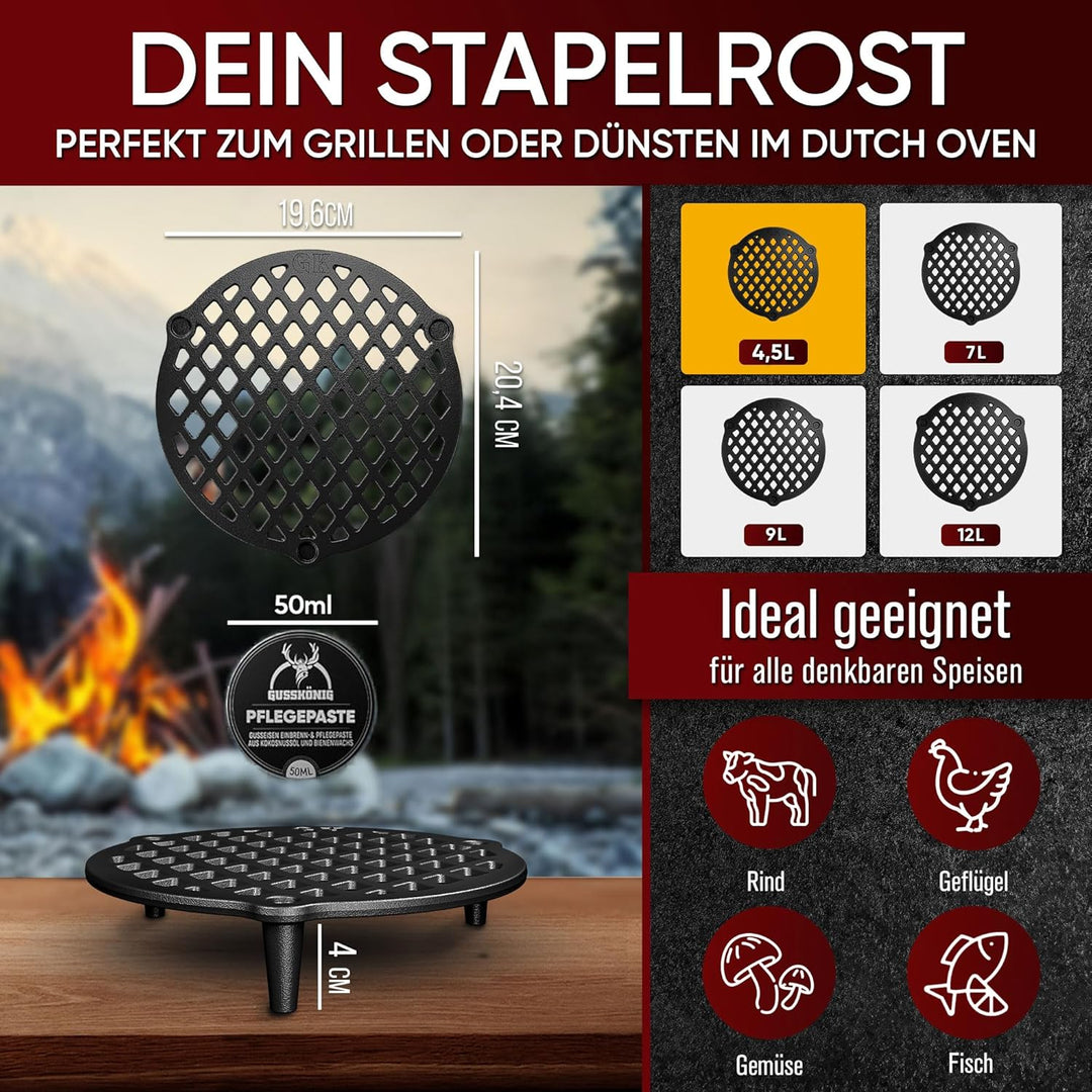 Gusseisen Stapelrost für 4,5 Liter Dutch Oven [Ø 20 cm]– Einsatz für Dutch Oven – Staple Grate – Gus