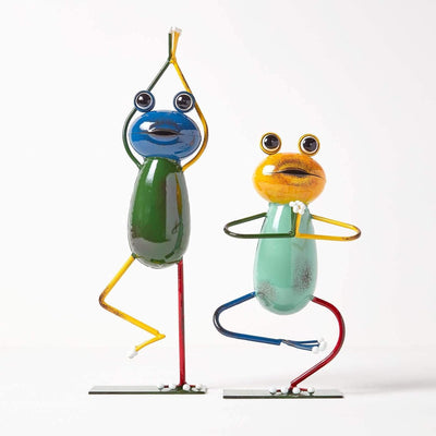 Homescapes Garten Deko Metall Yoga Frosch Figur, handbemalt Froschkönig Dekofigur aus Eisen für den