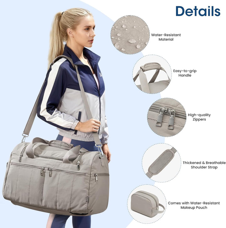 G4Free 45L Grosse Sporttasche für Damen mit Mehreren Reissverschlussfächern Camel 47 x 31 x 29 cm, C