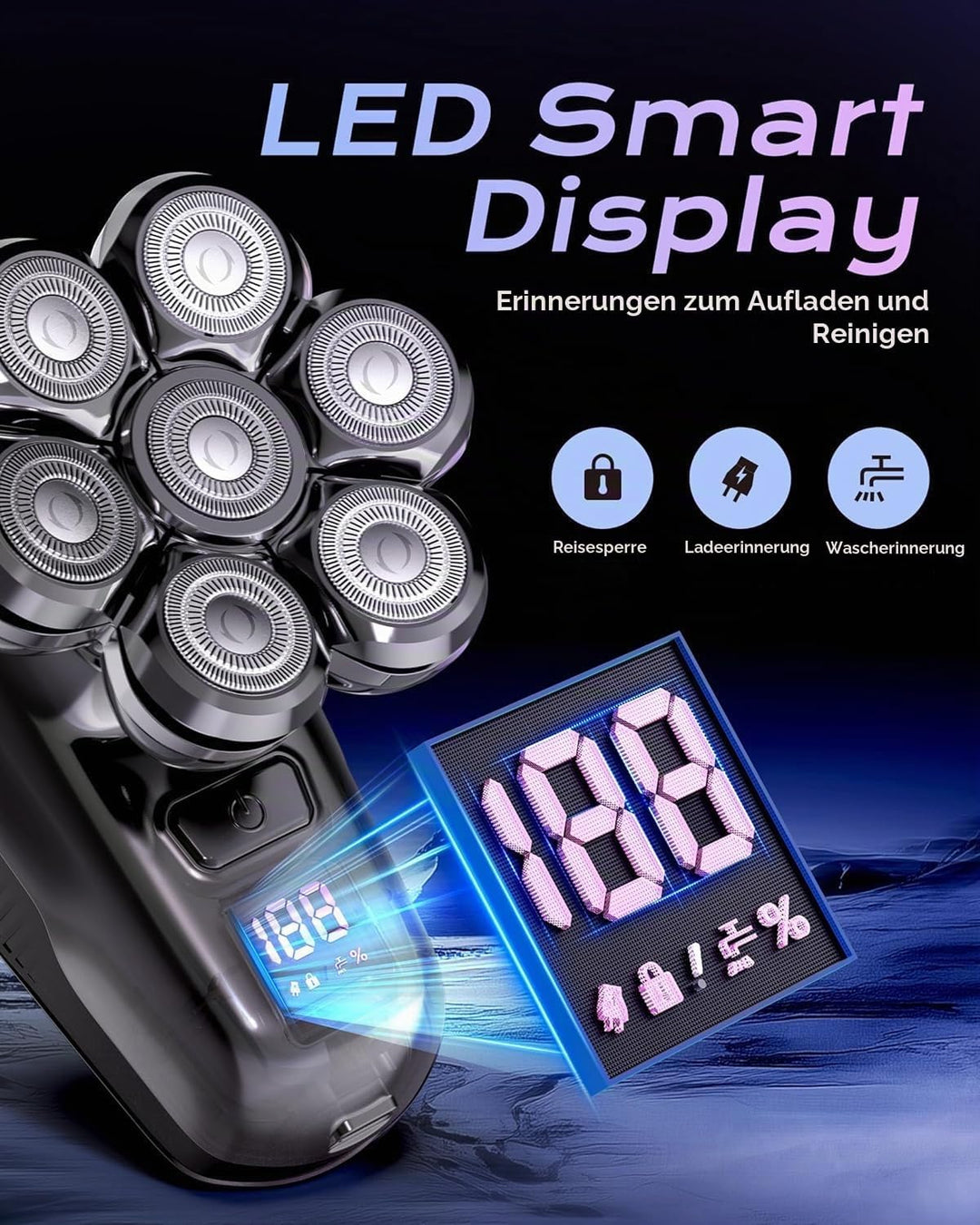 Glatzen Rasierer Herren, Upgrade-7D Kopfrasierer Glatze, Elektrischer Nass-/Trockenrasierer wasserdi