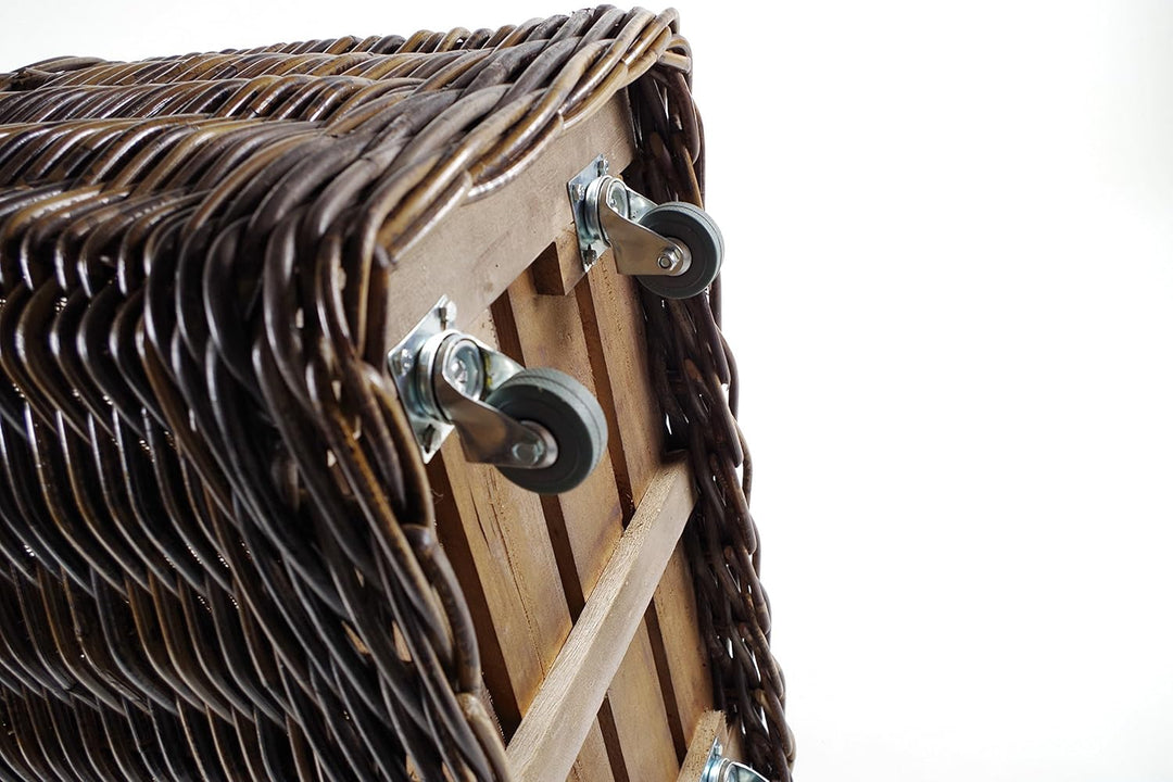 Kobolo Holzkorb für Kaminholz Kaminholzwagen mit Rollen- aus Rattan mit Jutefutter