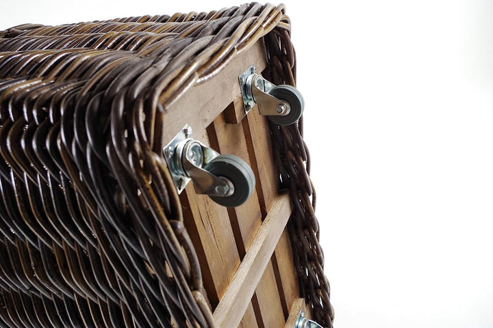 Kobolo Holzkorb für Kaminholz Kaminholzwagen mit Rollen- aus Rattan mit Jutefutter