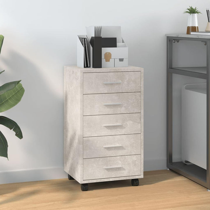 Nachttisch mit 5 Schubladen, Beistellschrank mit Rollen, Kleiner Schrank, Büroschrank, Rollcontainer