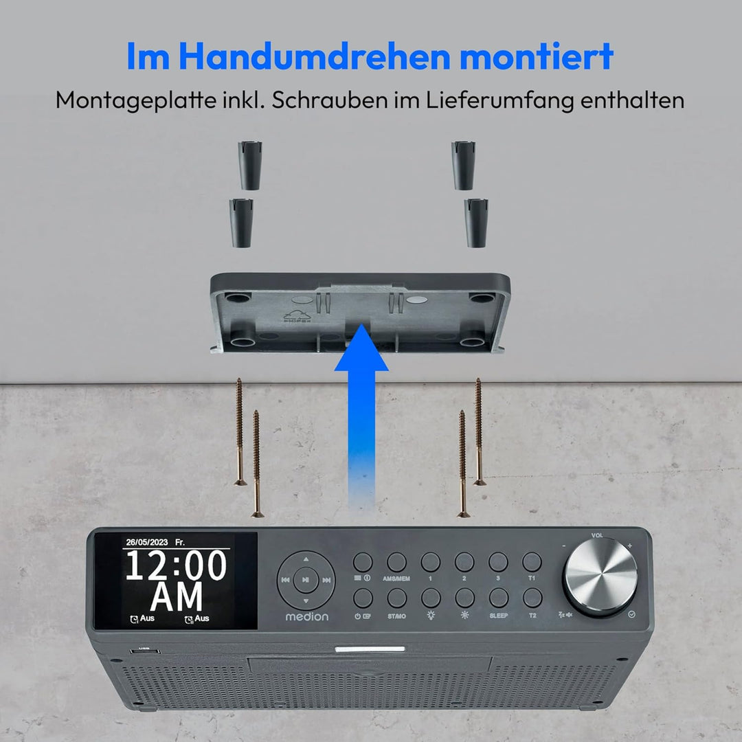 MEDION P66750 Küchen Unterbauradio (DAB+ Küchenradio, PLL UKW Radio, dimmbares TFT Farbdisplay, Koch