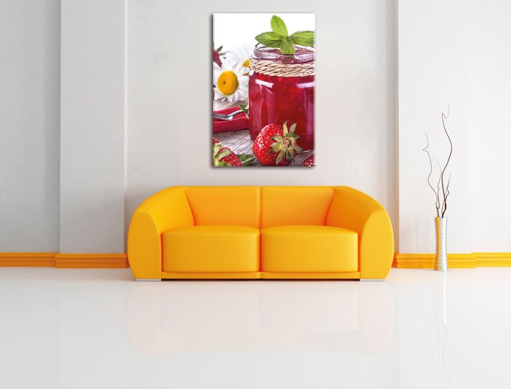 Pixxprint Glas mit Erdbeeren als Leinwandbild/Grösse: 100x70 / Wandbild/Kunstdruck/fertig bespannt,