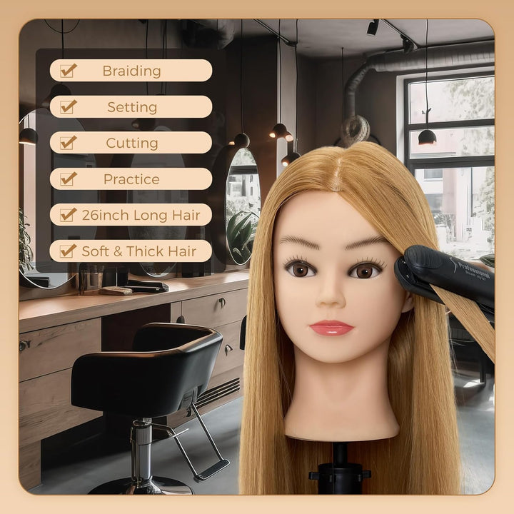 Neverland 26" Frisierkopf Friseur 60% Echthaar Haar Übungskopf Puppenkopf Friseurkopf Ausbildung Kop